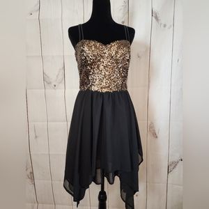 Speechless Black Gold Sequin Dress, size L.
